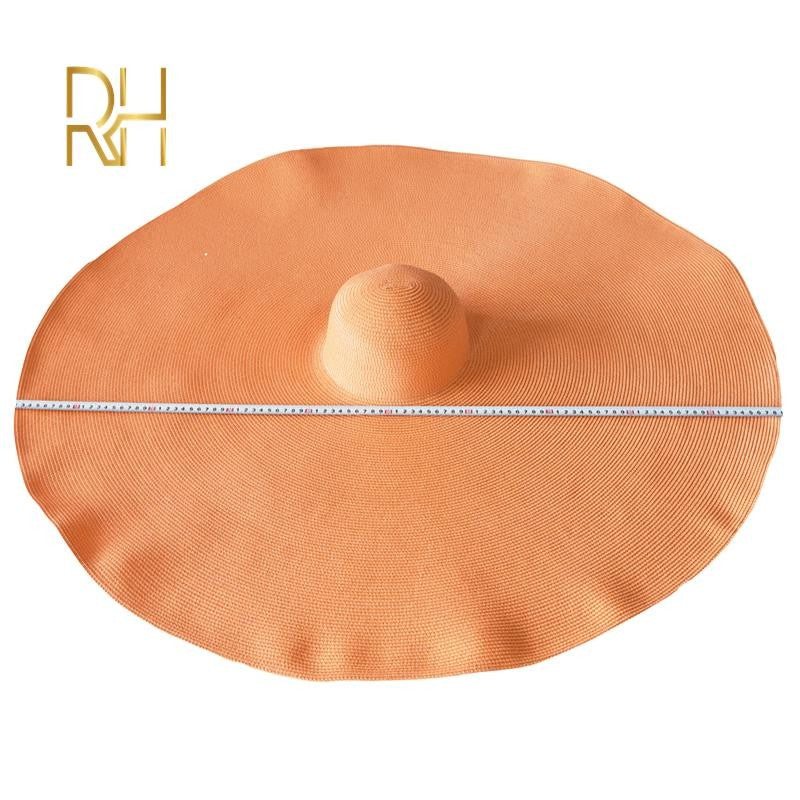 Big Beach Sun Straw Hat 30 40cm Brim 80 100cm Diameter Women Round Protect Travel Holiday Caps Foldable Super Large Straw Hat