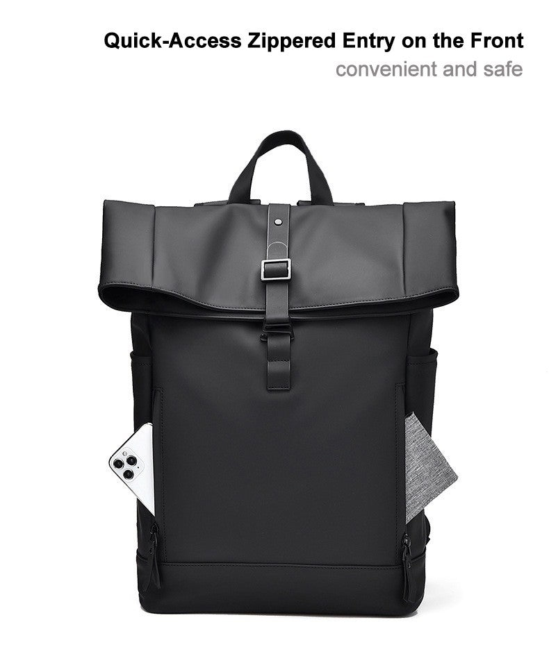 Black Fashion Roll Top Computer Bag Laptop Travel Business Waterproof Large Capacity Backpack Teenager School Bag ?? Mochila