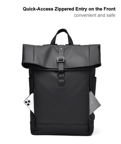 Black Fashion Roll Top Computer Bag Laptop Travel Business Waterproof Large Capacity Backpack Teenager School Bag ?? Mochila