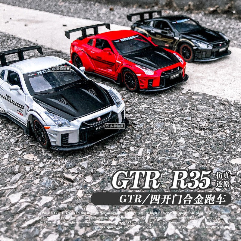 1:32 Nissan GTR R35 Carro de corrida em liga metálica Modelo de carro fundido de metal Brinquedo Veículo Modelo Coleção de carros em miniatura Simulação Presente de aniversário para meninos