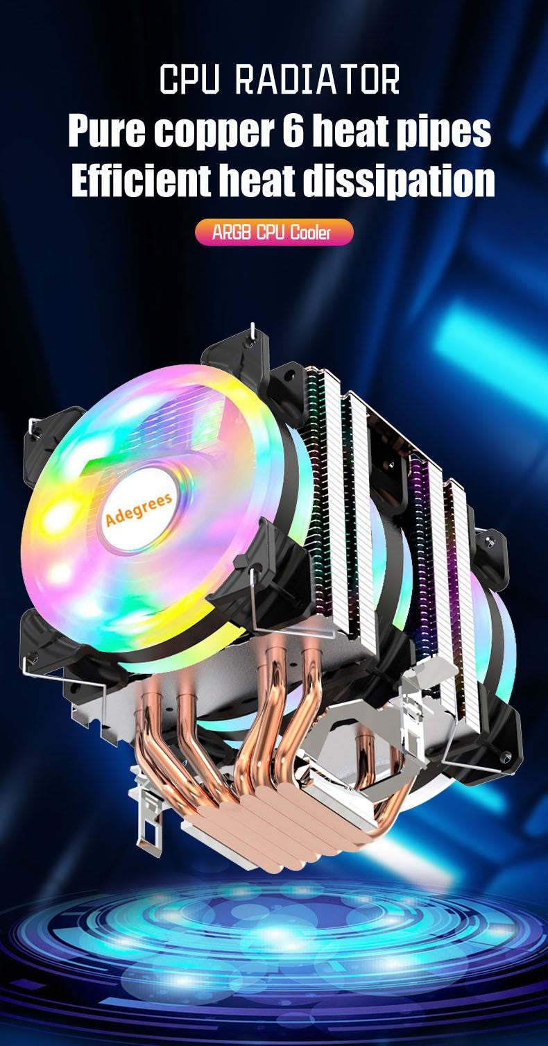 6 Heat Pipes ARGB CPU Air Cooler 4 Pin PWM Quiet CPU Cooling Fan for Intel LGA 1700 2011 1200 1156 X79 X99 AM3 AM4 PC Radiator