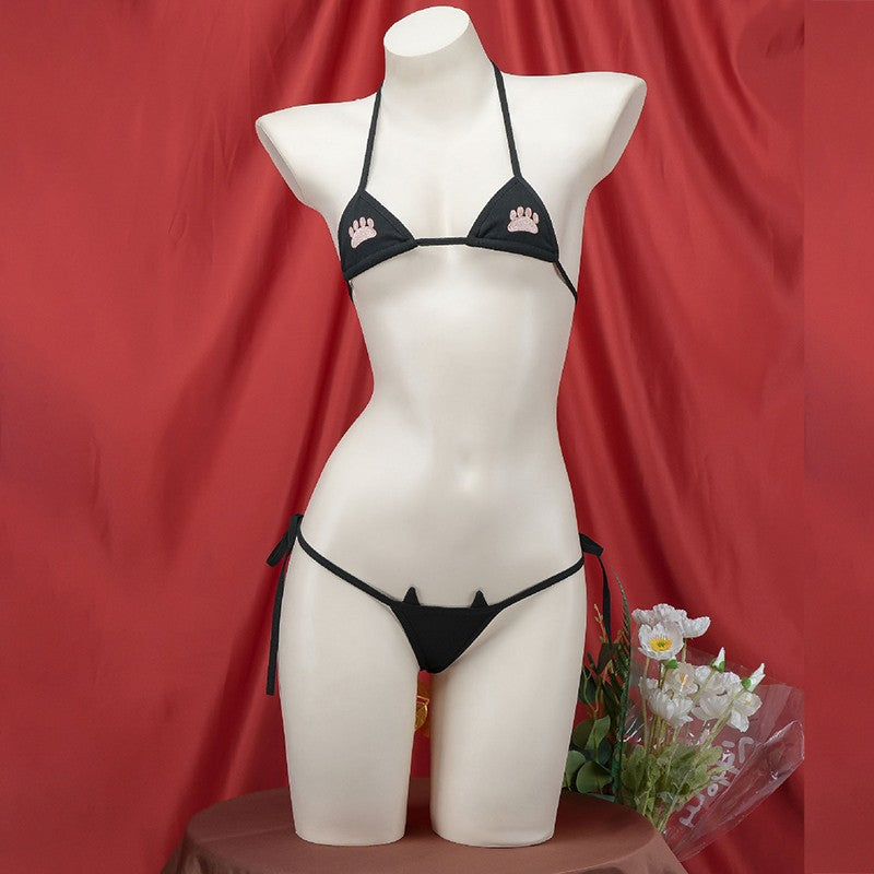 2025 Striped Halter Micro Bikini Set Lolita Kawaii Swimsuit Backless String Tied Bathing Suit