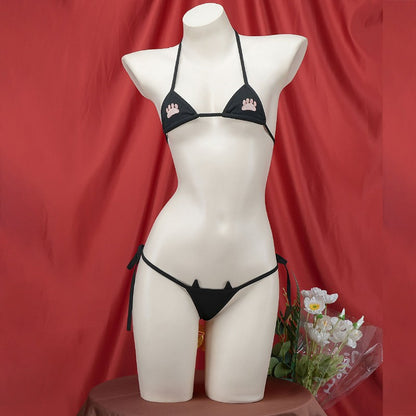 2025 Striped Halter Micro Bikini Set Lolita Kawaii Swimsuit Backless String Tied Bathing Suit