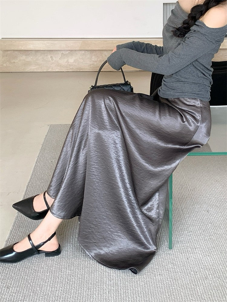 Plus Size Satin Half-Body Skirt Female 2026 Spring New Korean Fashion Temperament Elegant Solid Casual A-line Skirts