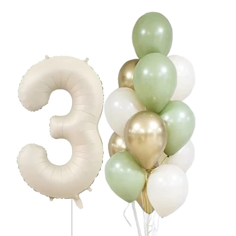 14pcs 32inch Cream Number Balloon 10inch Avocado Green Metallic Gold White Latex Balloons Baby Birthday Party Decorations