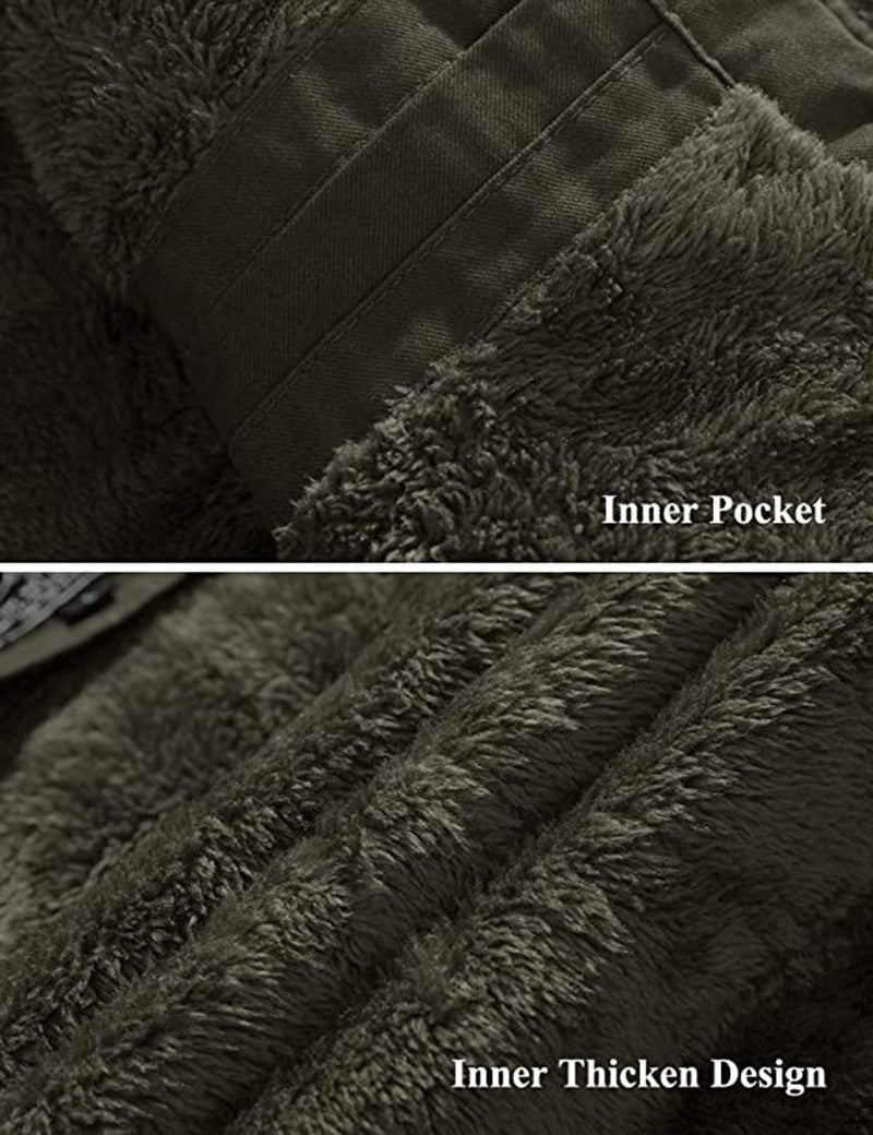 MAGCOMSEN Men's Fleece Jackets Windbreaker Coats Fall Winter Thermal Bomber Jackets Multi-pockets Stand Collar Motorcycle Jacket