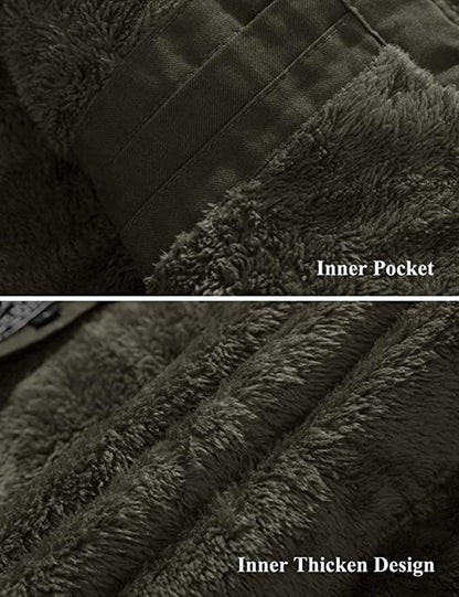 MAGCOMSEN Men's Fleece Jackets Windbreaker Coats Fall Winter Thermal Bomber Jackets Multi-pockets Stand Collar Motorcycle Jacket