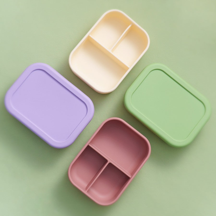 1PCS Baby Silicone Food Storage Box Solid Color Baby Tableware Three-compartment Dinner Plate Children Portable Lunch Box