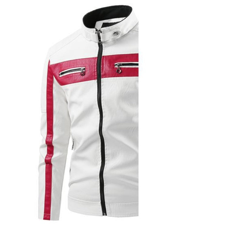 2025 New Color Blocked Stand Up Collar PU Leather Motorcycle Bike Jackets for Men,multi-color Spring Autumn  Thin Casual PU Coat