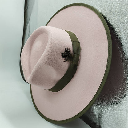 Chapéu Fedora Pintado à Mão Masculino e Feminino Chapéu Panamá Moda Primavera Outono com Pena Envolta Chapéu Fedora de Lã com Aba Grande