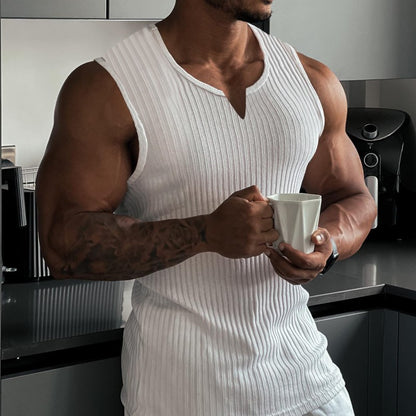 2024 Summer new men V-neck Vest stripe gym Tank top Men Fitness sleeveless shirt Sports Undershirt Gyms clothing Training vest