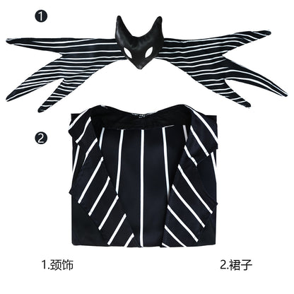 Anime Jack Skellington Cosplay Costume Christmas Night Outfit Black Stripe Dress For Woman Halloween Party Fancy Demon Clothes