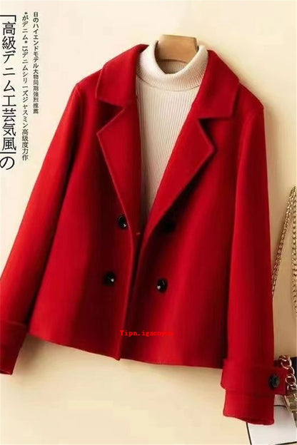 Women Mom Short Double-Sided Cashmere Coat Autumn Winter Fashion Double-Breasted Thick Wool Jacket Female Loose Outerwear B579