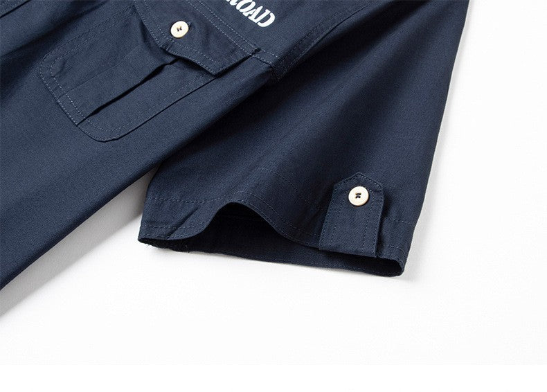 2025 New Summer Army Green Fashion Versatile Men's Casual Shirt, Khaki Slim Short-sleeved Breathable Cotton Cargo Shirts for Men