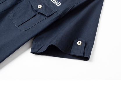 2025 New Summer Army Green Fashion Versatile Men's Casual Shirt, Khaki Slim Short-sleeved Breathable Cotton Cargo Shirts for Men