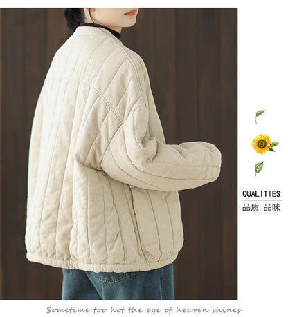 Cotton And Linen Women's Quilted Jacket 2024 New Autumn And Winter Retro Chinese Style Short Thick Casual Padded Coat Top K2675