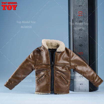Jaqueta de Couro Marrom em Escala 1/12 Acessório de Roupa Modelo para Bonecos Articulados de 6'' Romankey Ant Notaman Masculino Soldados