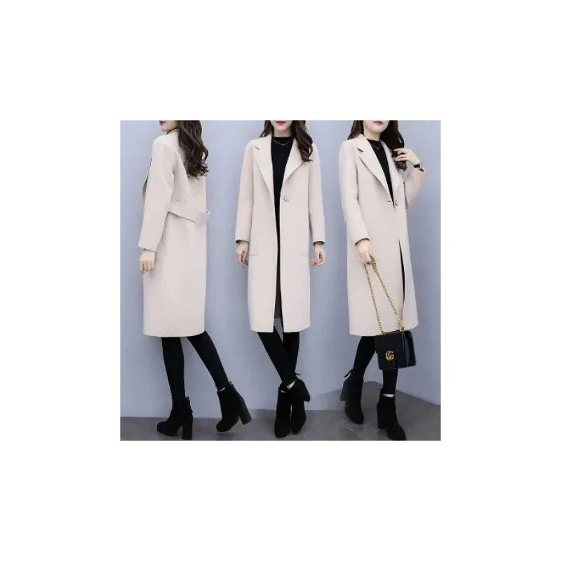 Plus Size Ladies Thickened Winter Coat Long Open-Front Woolen Jacket Loose Fit plus Size Fashionable Autumn Winter Korean Sty...