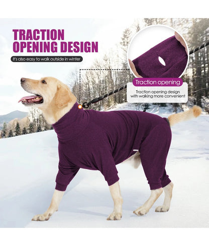 Roupa Quente para Cães à Prova de Vento com Lã, Inverno, Gola Alta, Macacão Completo para Cães Grandes com 4 Patas, Ajustável e Macio