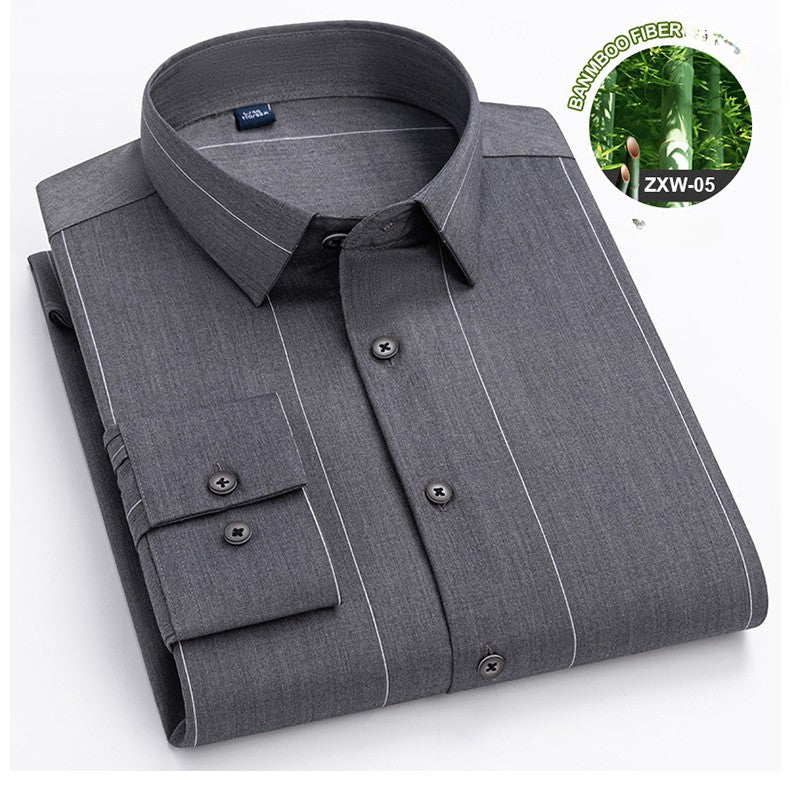 Bamboo Fiber Casual long-sleeve shirts for man elastic Anti-wrinkle striped slim fit formal shirt soft business designer clothes