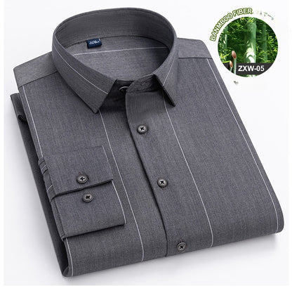 Bamboo Fiber Casual long-sleeve shirts for man elastic Anti-wrinkle striped slim fit formal shirt soft business designer clothes