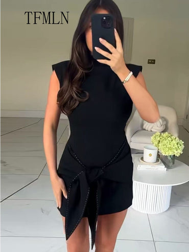 Elegant 2025 Autumn Women Big Bow Mini Dresses Fashion Chic Sleeveless Slim Causal Dress Street Back Zipper Party Sweet Dress