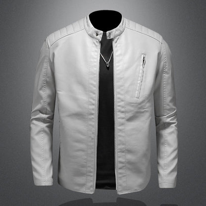 Men White Locomotive Leather Jackets Moto Biker Pu Leather Coats High Quality Male Spring Autumn Slim Leather Jackets Size 5XL