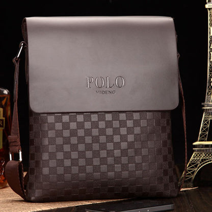 New Men's Single Shoulder Crossbody Bag with Trendy Checkerboard Pattern Embossed Casual Business Bag with Diamond Pattern