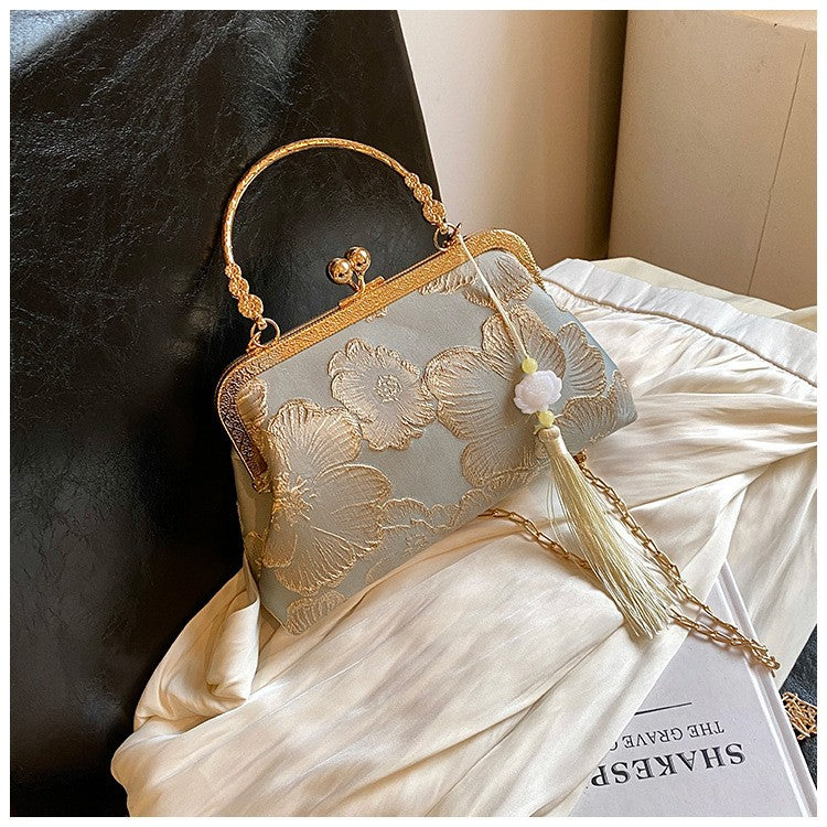Chinese Style Embroidered Shoulder Bag Elegant Handbag Retro Small Square Bag Wedding Party Luxury Designer Women Evening Clutch