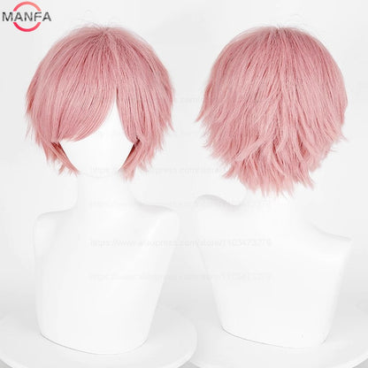 Anime 30cm Curta Reta Peruca Cosplay Preto Branco Verde Marrom Roxo Azul Cinza Vermelho Dourado Homens Mulheres Cabelo Sintético Resistente ao Calor