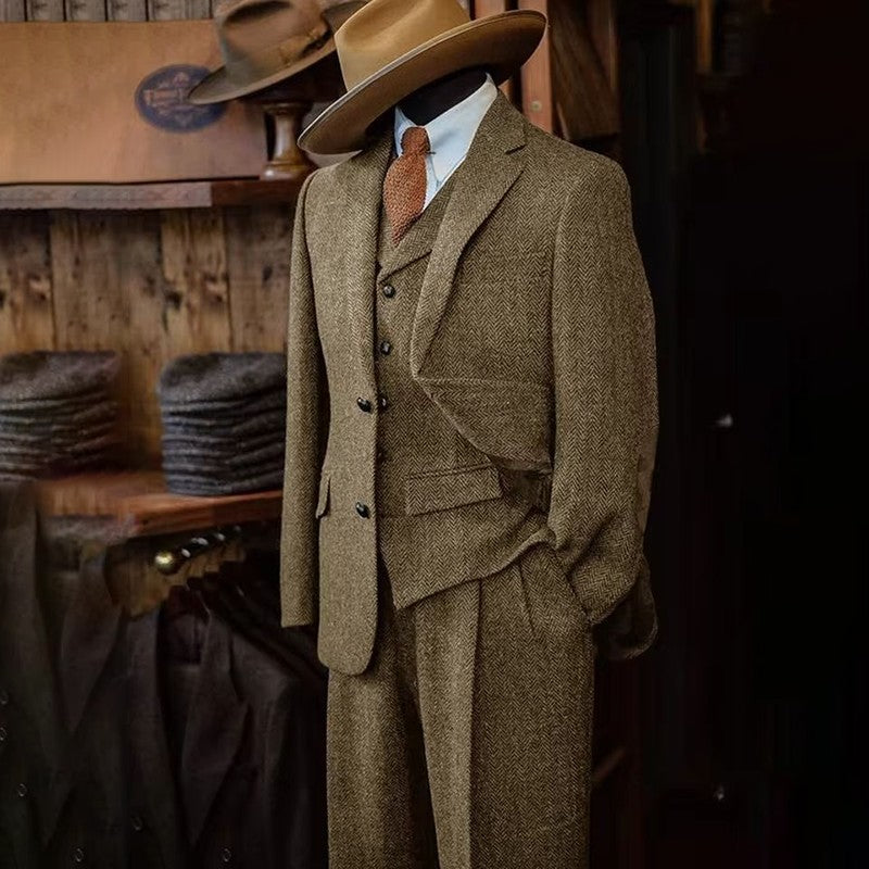 Men's Three-piece Suit Herringbone Pattern Single Breasted Slim Fit Suits for Men Suit Set Luxury 2025 Costumes Man Formal Suits