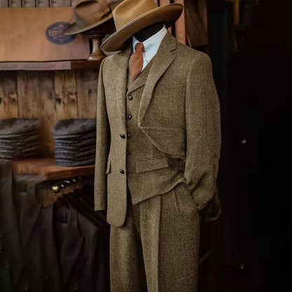 Men's Three-piece Suit Herringbone Pattern Single Breasted Slim Fit Suits for Men Suit Set Luxury 2025 Costumes Man Formal Suits