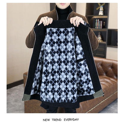 High End Splicing Men's Woolen Coat Winter Thick and Warm Wool Blends Jacket Fashion Casual Social Standing Collar Overcoat 4XL