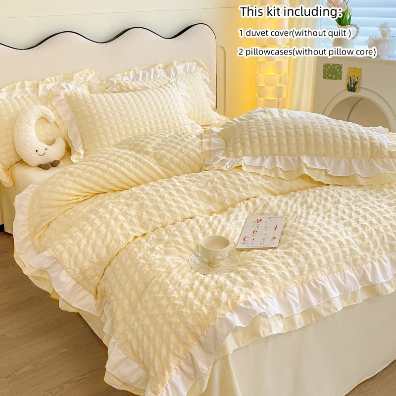 Conjunto de cama de renda coreana 3 peças de seersucker (1*Capa de Edredom + 2*Fronhas, Sem Enchimento) para quarto de hóspedes