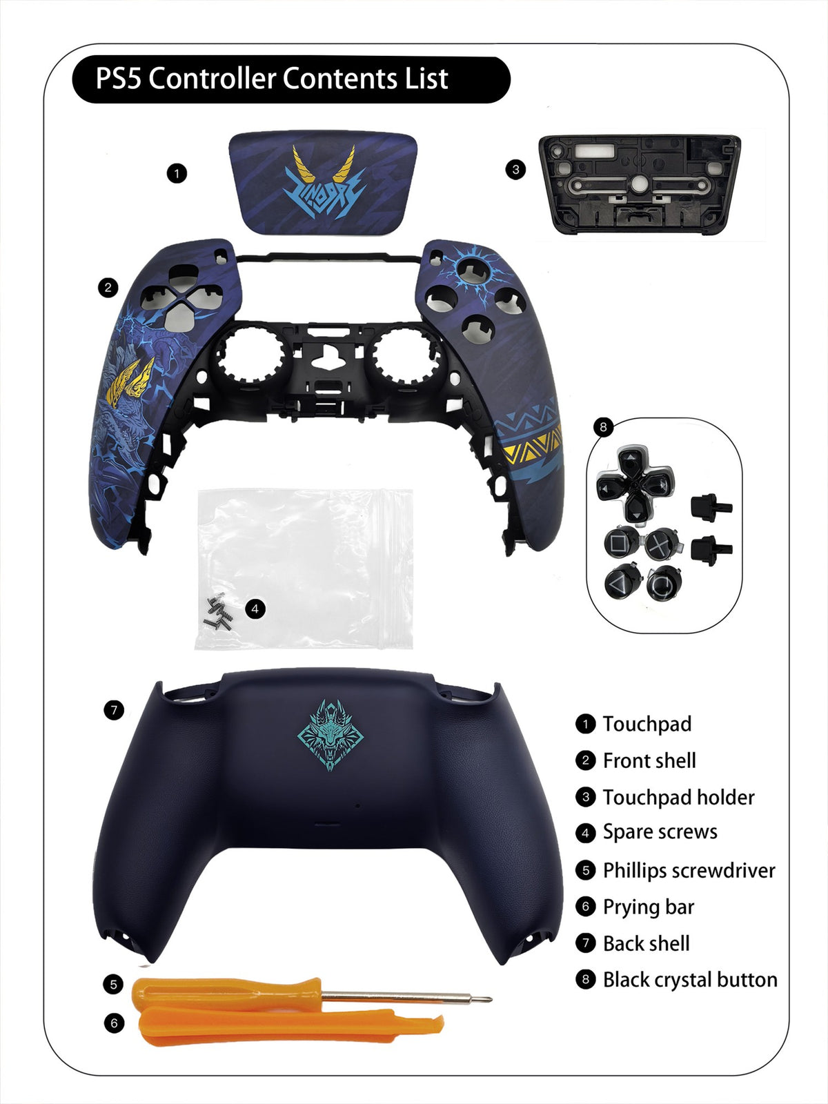 MH Foil Stamping PS5 Controller Shell Faceplate Cover with Touchpad for DualSense Controller, Replacement for BDM-010 to 050