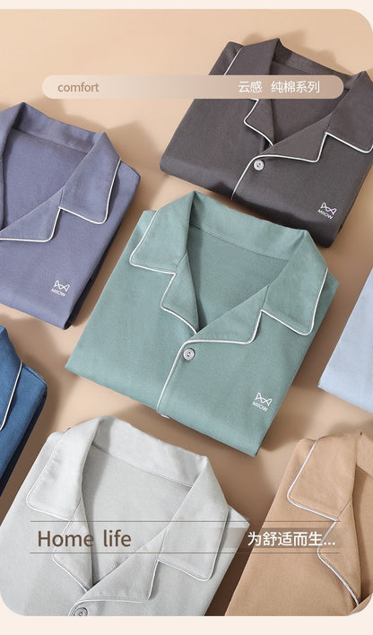 High Quality 100% Cotton Pajamas Suit Men Outside Classic Simple Male's Homewear Fashion Soft Breathable Sleepwear Business Gent