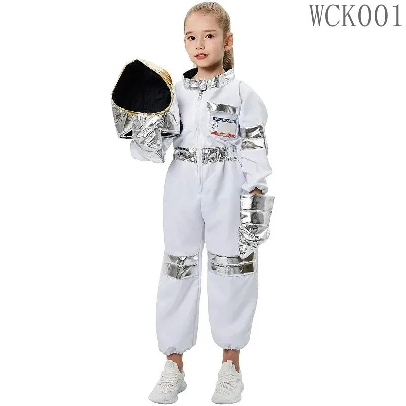 Boy's Space Suits Astronaut Costume for Kids Cosplay Girl Space Performance Astronaut Spaceman Party Dress Up Hooded Gloves Suit