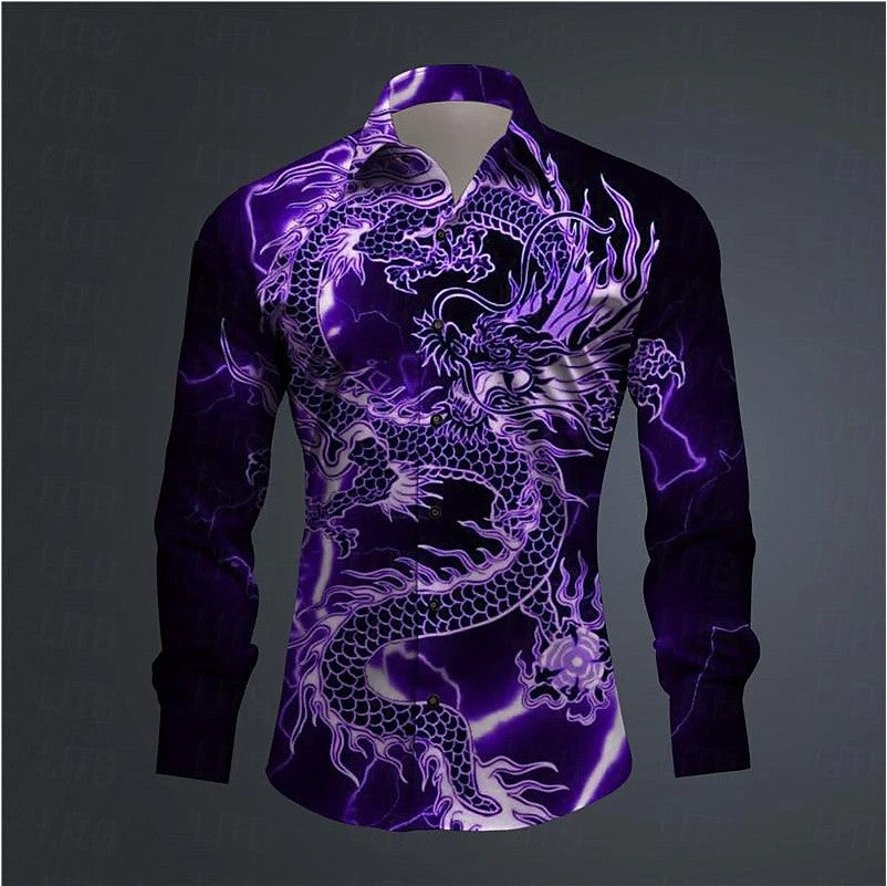 Hawaii Men's 3D Printed Dragon Print Roll-down Button-down Shirt Outdoor Street Long Sleeve Clothing Fashion Casual Beach Style