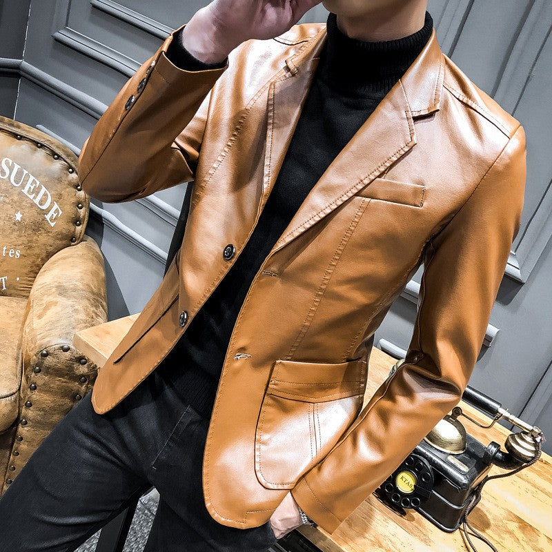 New Spring Men Slim Leather Blazers Jackets PU Leather Suits Coats Good Quality Male Business Casual Fit Suits Jackets Size 6XL