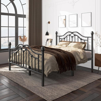 Estrutura de Cama de Casal de Metal com Cabeceira e Peseira, Estrutura de Cama Plataforma Moderna de Ferro Suporta até 544 kg, Armazenamento Embaixo da Cama, Sem