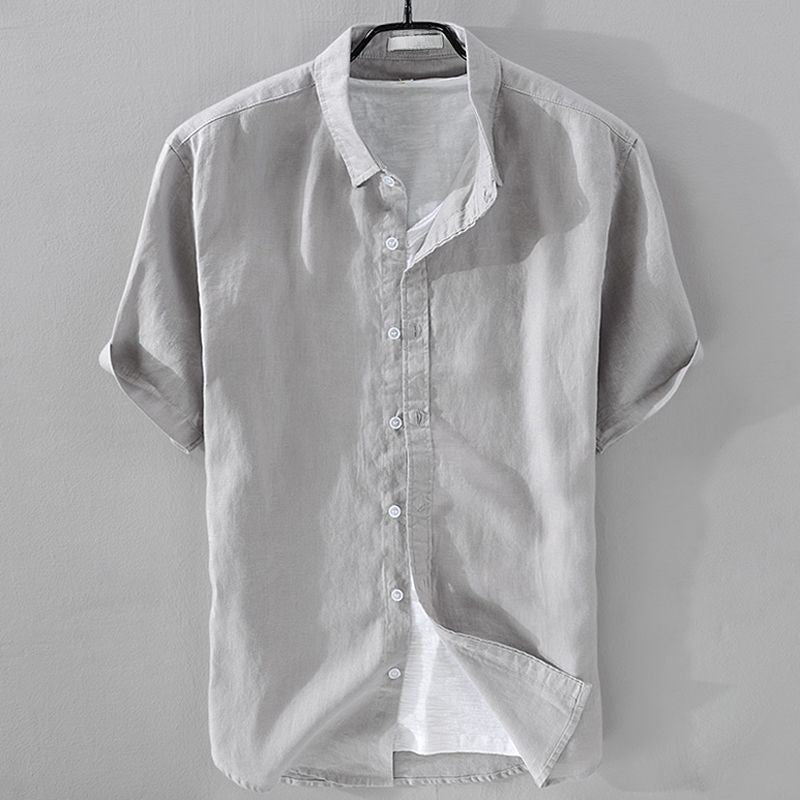 100% Linen Short Sleeve Shirt Men Cotton Linen Clothing Top Casual Summer Half Sleeve Shirt Loose Style Square Collar