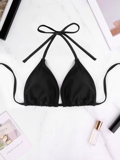 1Pc Women's Sexy Bikini Top Bra Swimsuit Summer Beach Style Solid Color Hanging Neck Bareback Strap Bikini Swimsuit Bra Swimsuit