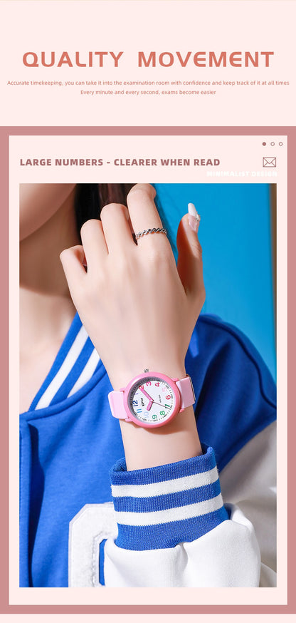 TPW Learning Watch Colorful Dial Cute Watch For Young Ladies Rubber Strap Luminous Hands