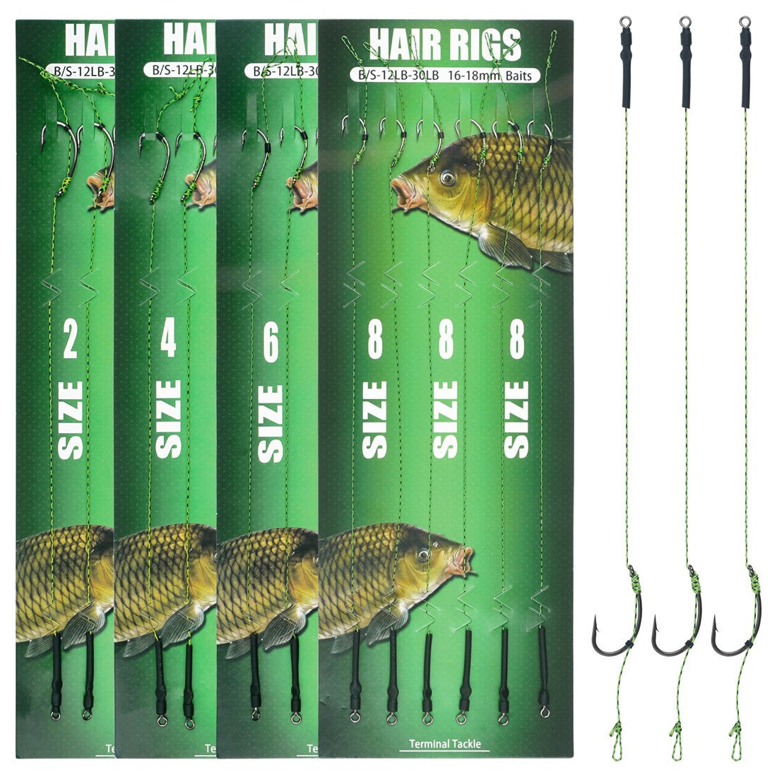12 anzóis de pesca de carpa pré-amarrados com linha, para carpa, prontos para usar com iscas boilies, equipamento de pesca de carpa.