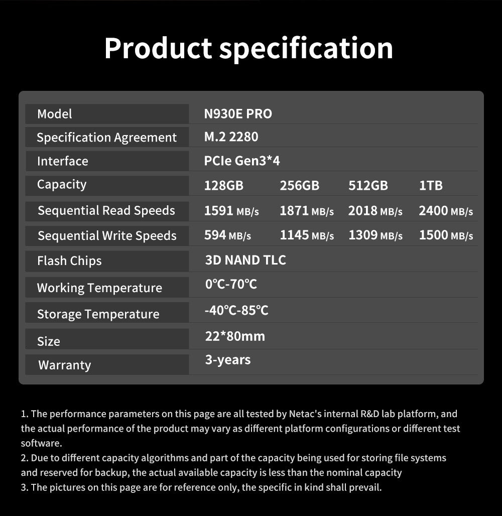 Netac SSD NVMe M2 1TB 128GB 256GB 512GB M.2 SSD NVMe PCIe Disco Rígido SSD Interno para Laptop Desktop