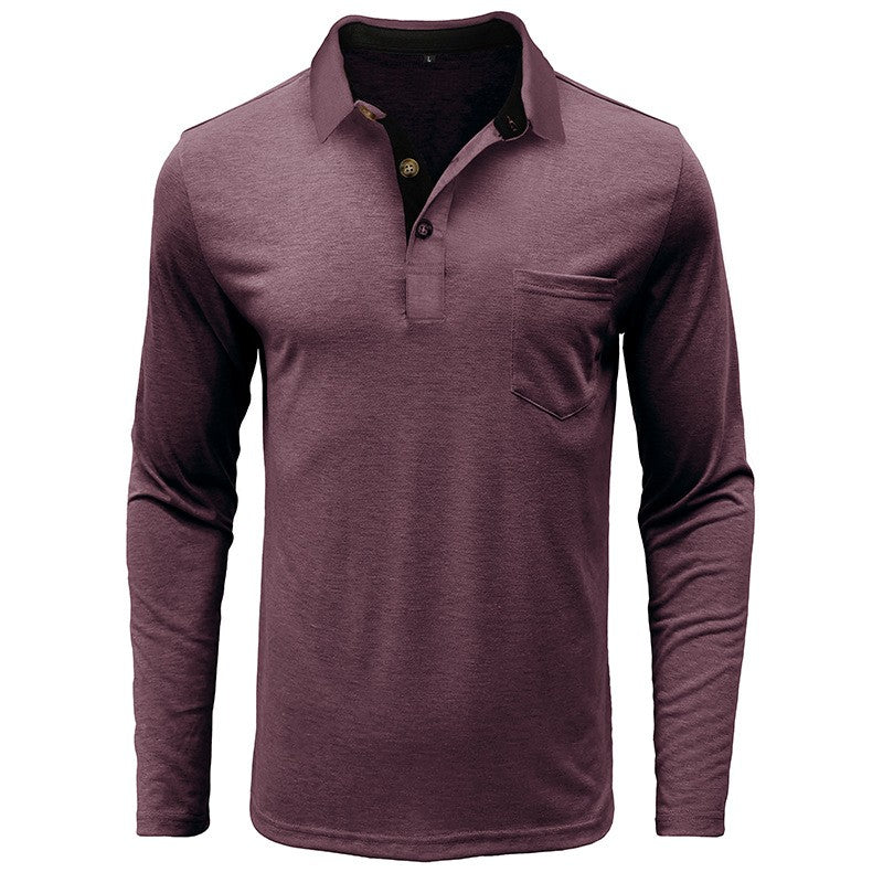 Spring Trend Men's Long Sleeve Casual Tshirt Solid Lapel Button Up Pullover Tops Autumn Turn Down Collar Bottoming Polo Shirt