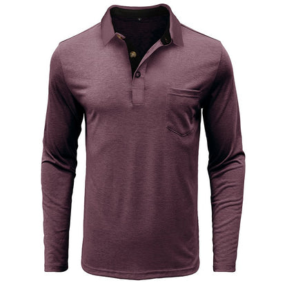 Spring Trend Men's Long Sleeve Casual Tshirt Solid Lapel Button Up Pullover Tops Autumn Turn Down Collar Bottoming Polo Shirt