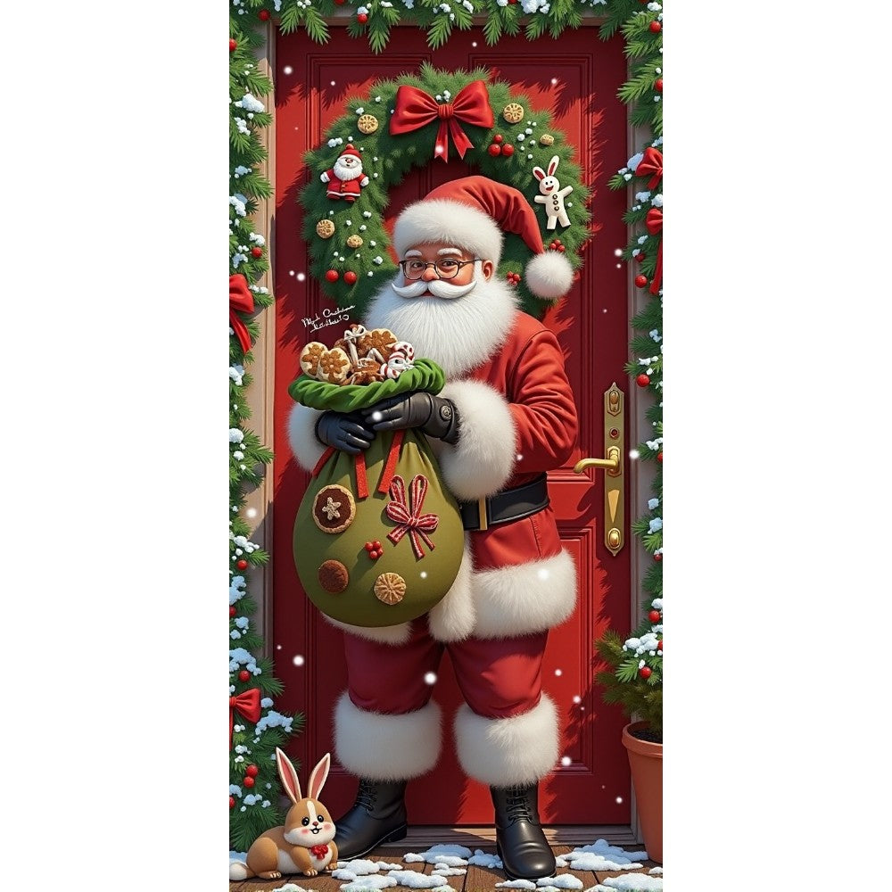 Santa Claus Christmas Tree Door Cover -185x90cm Festive Holiday Decoration Versatile Hanging for Entrance and Room