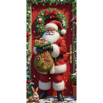 Santa Claus Christmas Tree Door Cover -185x90cm Festive Holiday Decoration Versatile Hanging for Entrance and Room