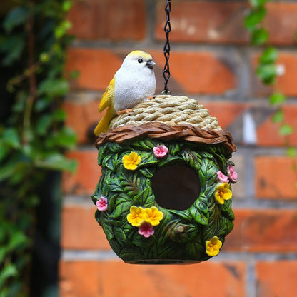 Casa de Pássaros de Resina para Jardim - Cabana Decorativa Suspensa, Presente Perfeito para Amantes de Pássaros e Pássaros Pequenos